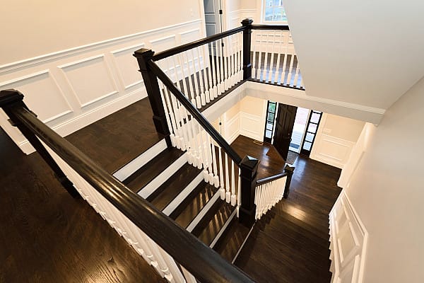 Dark stained timber flooring for staircases